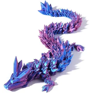 3D Printed Dragon, 2PCS Crystal Dragon Fidget Toy, Flexible Articulated Dragon 3D Printer Animal Decor (random color)