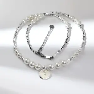 2026 Korean Style Irregular Rose Broken Silver Mother of Pearl Necklace Versatile Light Luxury Choker Gift for Women shell pearl