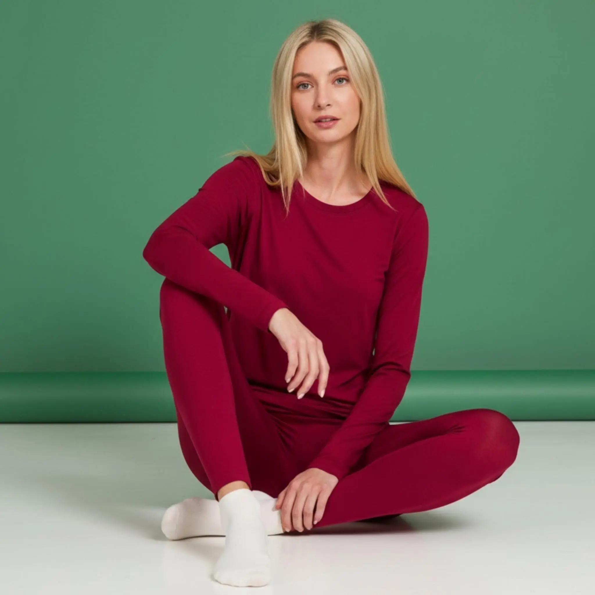 Microfiber Round Neck Top & Leggings Set in Teal Color for Comfortable Everyday Wear