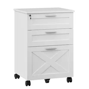 3 Drawer Mobile Wooden File Cabinet with Lock - Under Desk Rolling Filing Cabinet for Letter/Legal/A4 Files, Home Office Storage Organizer with Wheels,White