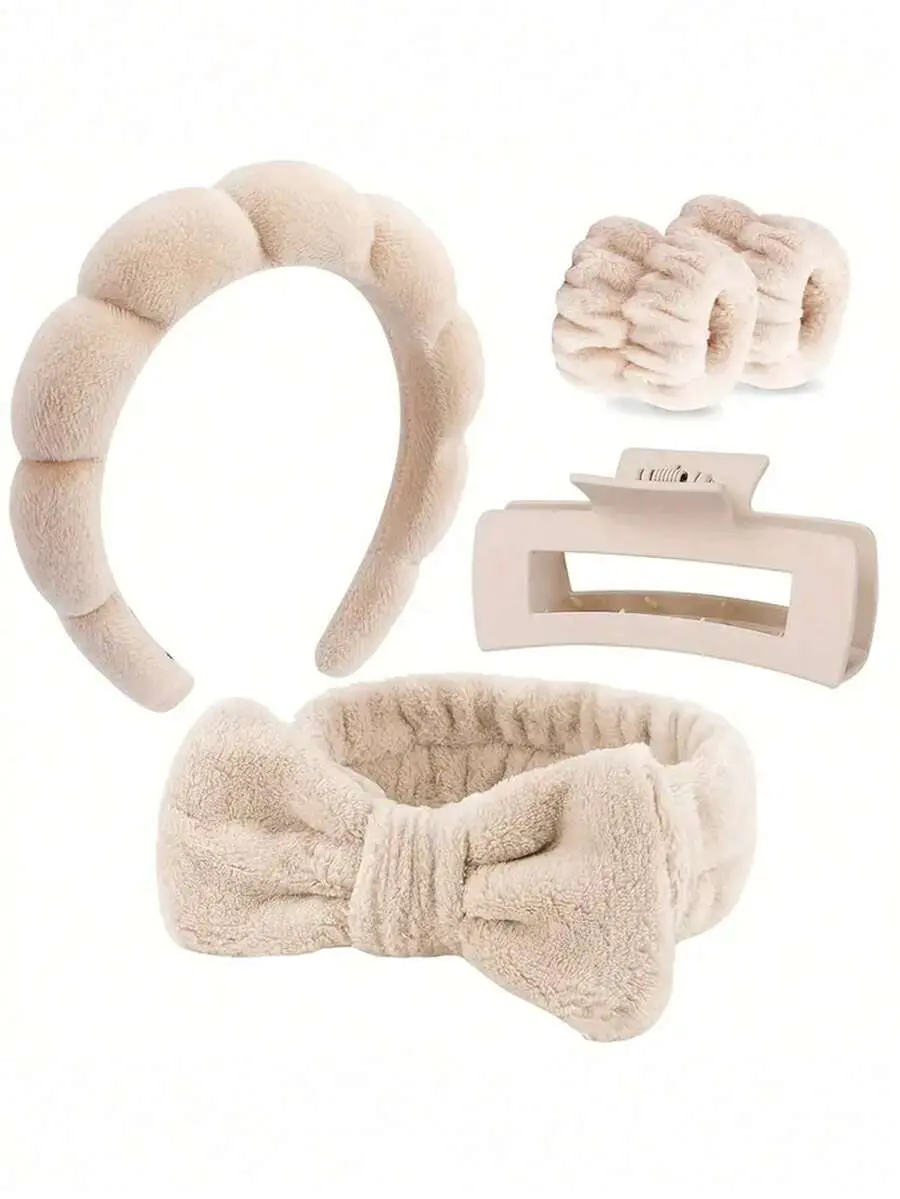 5pcs Women's Sponge-Style Hairband Set, High Top Makeup Headbands For Face Washing Skincare Travel Hair Styling Daily Use