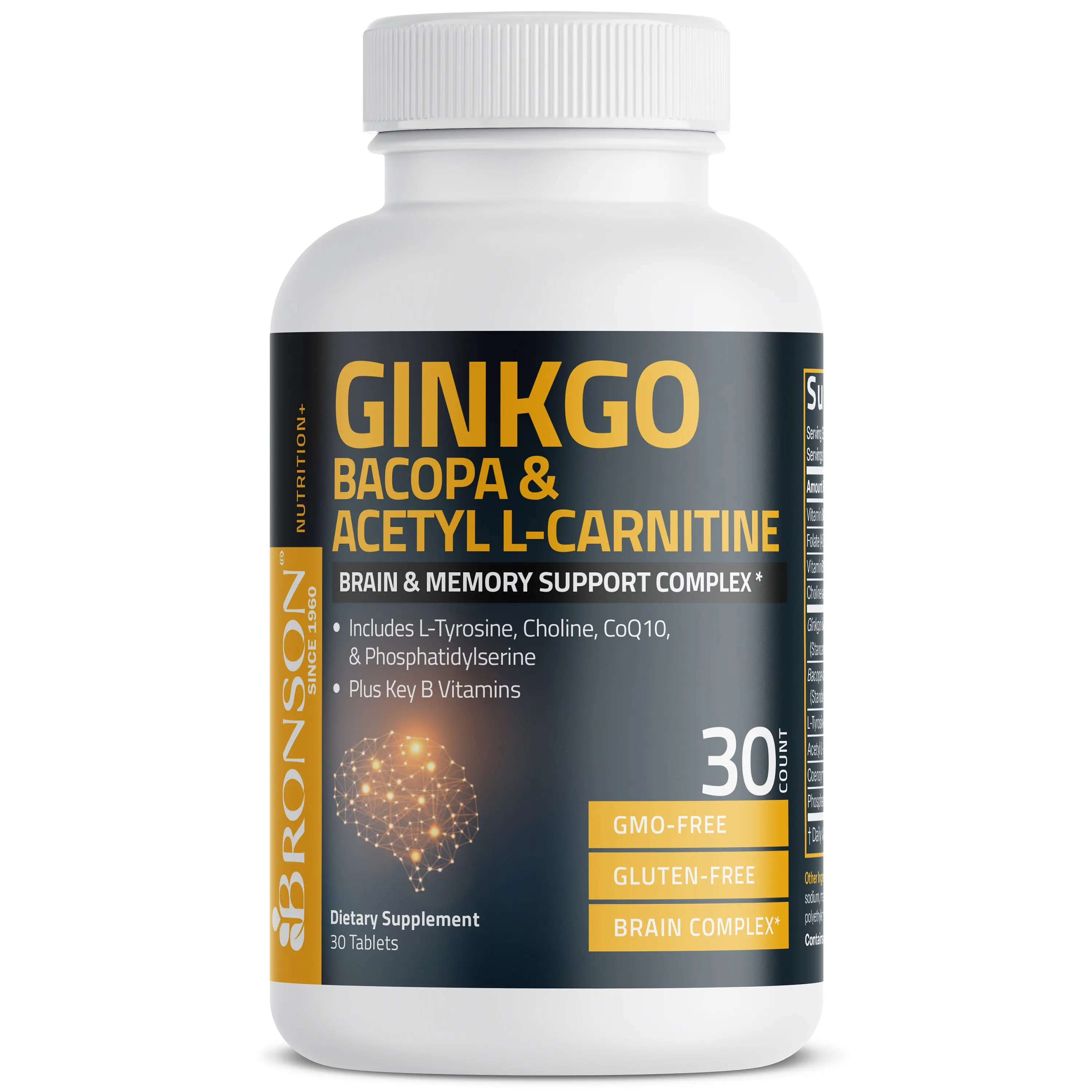 Bronson Ginkgo Bacopa & Acetyl L-Carnitine Tablet, Brain Memory Focus Healthcare Vitamin Supplement
