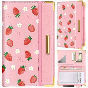 Server Book for Waitress Cute Serving Books with Zipper Pocket Accessories Leather Server Check Book Restaurant Waiter Server Booklet Organizer Ticket Book Holder Strawberries
