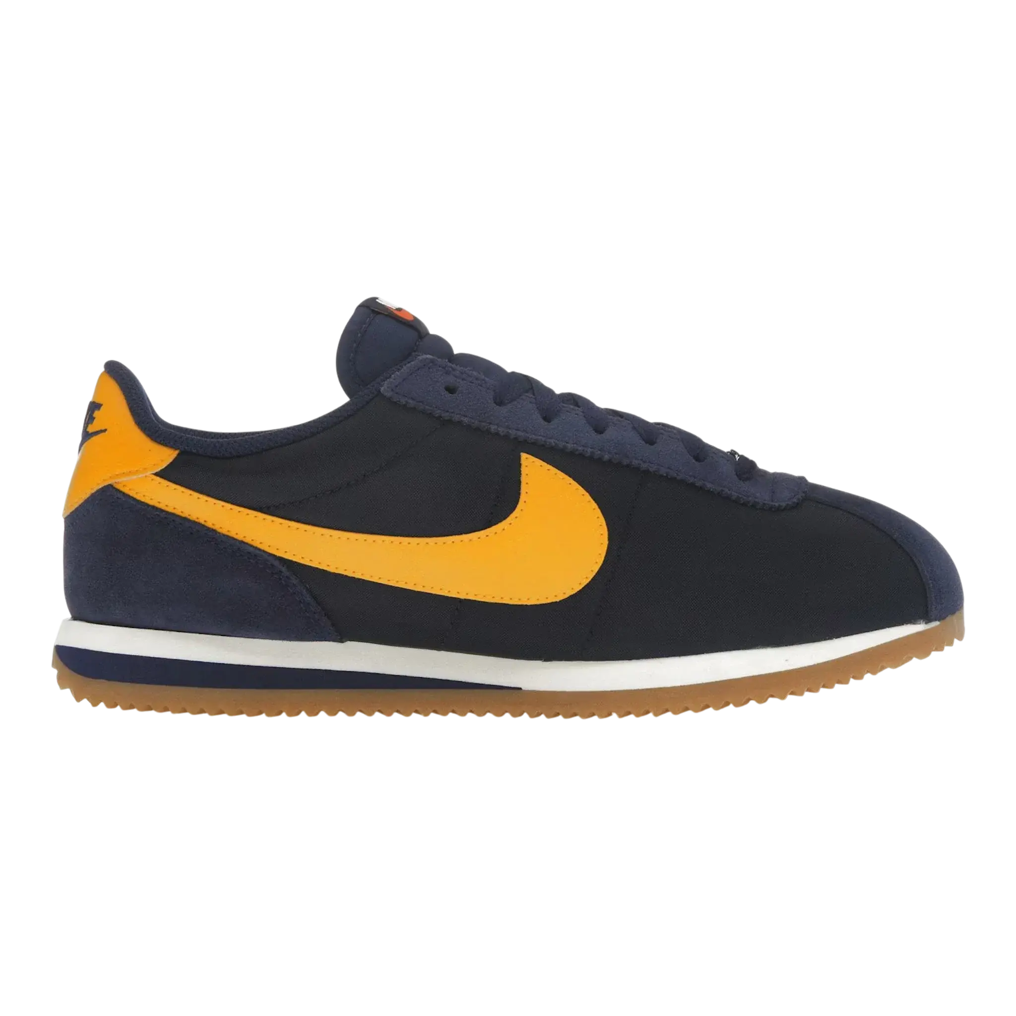 Nike Cortez Textile Sneaker in Midnight Navy / University Gold Suede | Women's Low-Top