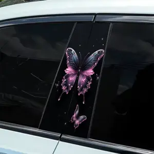 2-Piece Transparent Pink and Purple Butterfly Pattern Car Stickers, Decal For Cars: 2-Piece Set - Waterproof, Scratch Resistant, Suitable for All Models - Auto Parts and Holiday Decorations Suitable for All Vehicles, Suitable for Laptops, Cars, Helmets