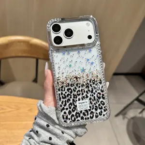 Newest Leopard Print Glitter Clear Phone Case for iPhone 17 16 15 14 13 12 11 Anti-Drop Protective Cover