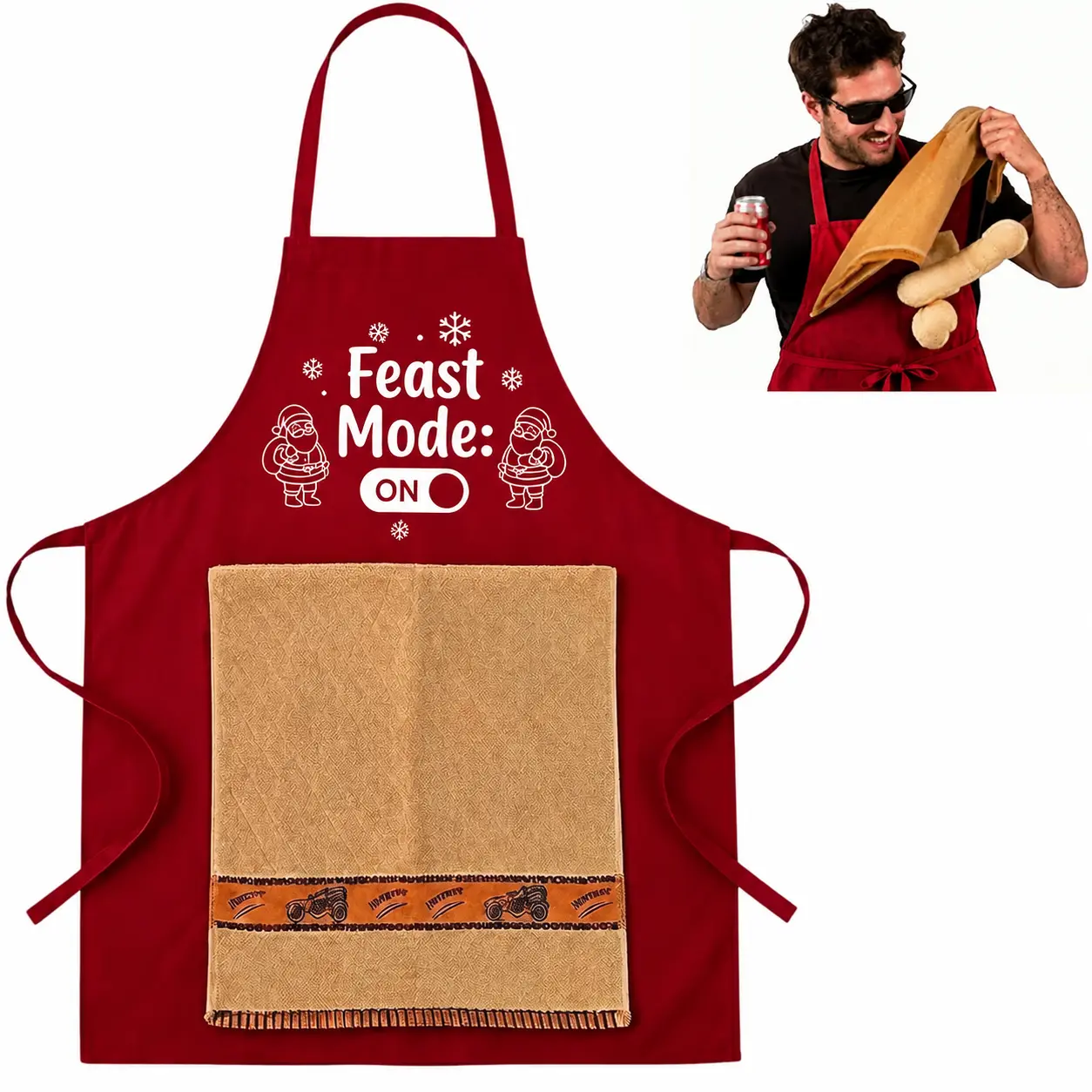 Funny Head Chef Prank Apron for Men, Hidden Surprise Reveal with Front Towel Panel, Novelty BBQ Grilling Apron, Gag Gift for Dad, Birthdays & White Elephant Parties