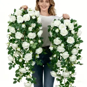 High-End Artificial Hanging Rose Flower Decor, Realistic Hanging Drapery, Home Wall Decoration, Patio, Room, Garden, Wedding, Spring