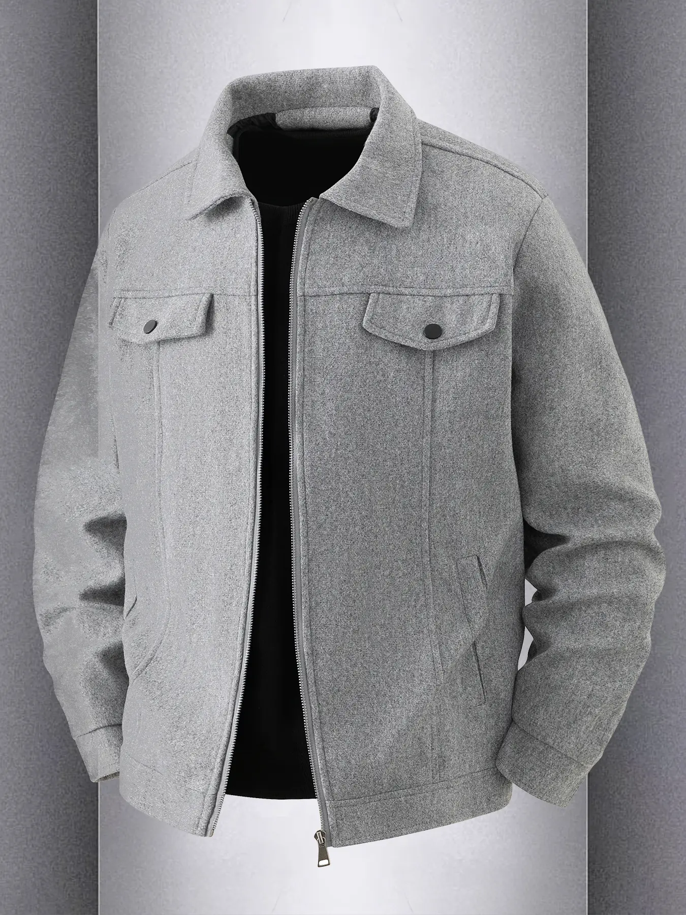 Men's casual jacket, Coats, zipper closure - lapel design, light business style woolen jacket, durable fabric, suitable for daily leisure, work travel, outdoor leisure and formal wear - spring/autumn/winter