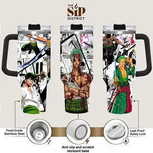The Sip District. Roronoa Zoro 20oz & 40oz Handle Tumbler, Three Sword Style Anime Stainless Steel Travel Mug, Pirate Hunter Inspired Insulated Cup, Double Wall Thermal Drinkware, Manga Graphic Iced Coffee Tumbler Gift for Anime Fans