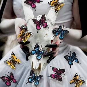 12pcs - Beautiful and cool Halloween stickers, 3D butterfly walls with adhesive, Gothic style holiday living room wardrobe decorations, non electrified hollow skeleton stickers, suitable for holiday gatherings, home living room decoration