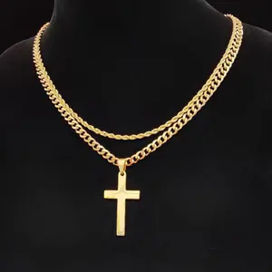 Men's New Cuban Cross Chain Combination 2025 Fashion Accessories Unisex Necklace Set