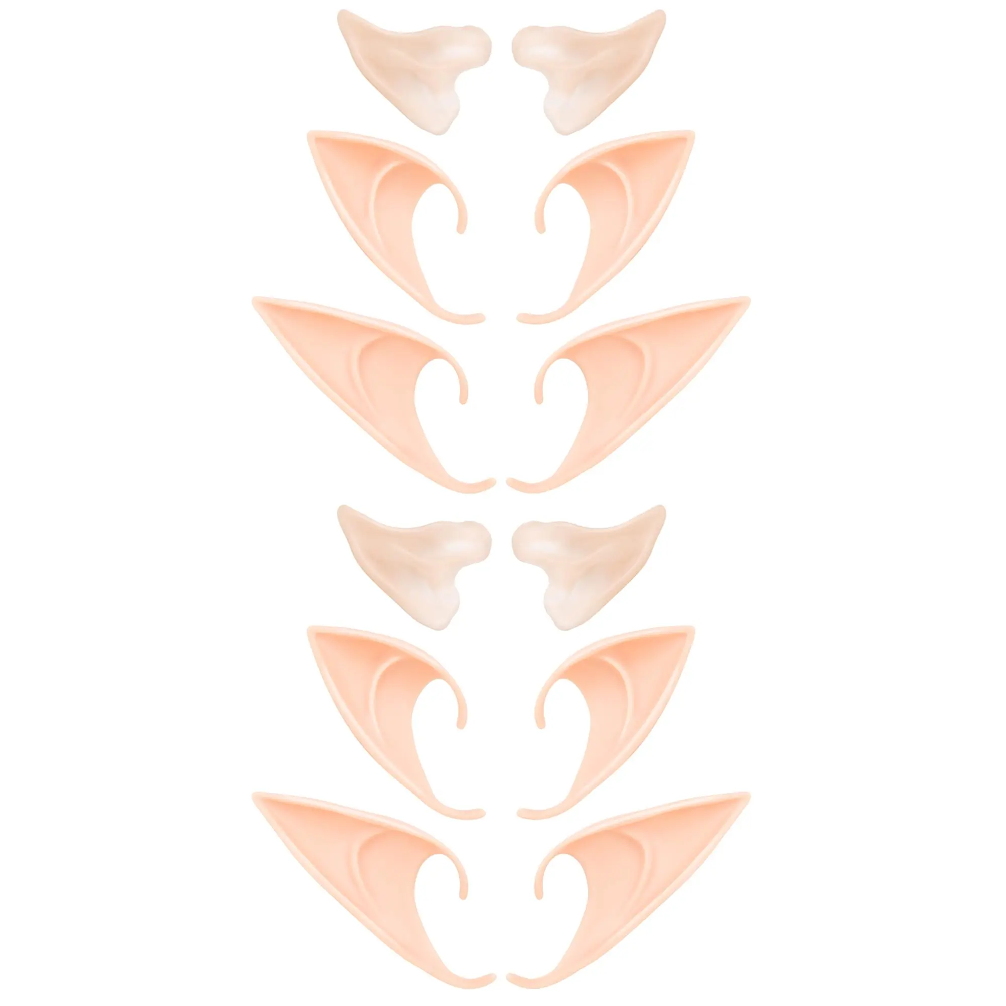 6 Pairs Elf Ears - Cosplay Fairy Pixie Elf Ears Soft Pointed Ears Tips Anime Party Dress Up Costume Makeup Masquerade Accessories Halloween Elven Vampire Fairy Ears
