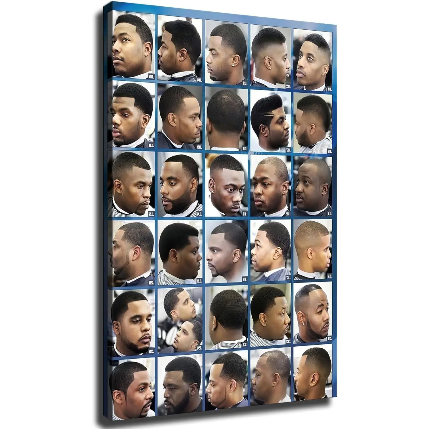 Black Men's Haircuts Artistic Unframed Art Print, Canvas Painting Poster with Abstract Face Design, Barbershop Home Decor Wall Ornament, Decorative Artwork
