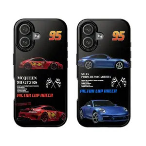 Couple Lightning McQueen Sally Tough phone Cases For iPhone 17 16 15 14 13 12 Promax Pro Plus, Double-layer hard shell protection,best Gift