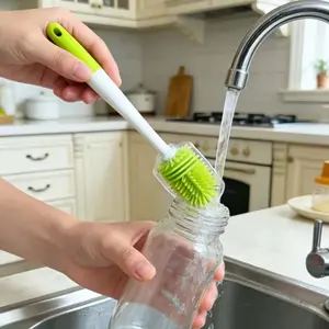 New Convenient Cup Brush, Long Handle Bottle Brush, Bottle Cleaner, 360 Degree Rotating Cleaning Tool, Silicone Brush for Cups, Bottles, Kitchen Essentials