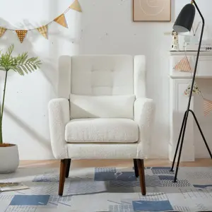 Modern Accent Chair,Teddy Fabric Living Room Chairs Comfy Reading Chair,Mid Century Accent Chair, Lounge Arm Chairs Armchair for Living Room Bedroom Minimal