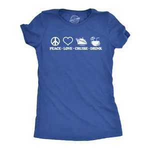Womens Funny T Shirts Peace Love Cruise Drink Sarcastic Vacation Graphic Novelty Tee for Ladies Funny Womens T Shirts Cute Vintage Fashion Casual Ladies T-Shirt Gift Drinking Tops for Women Funny Summer Top Royal -