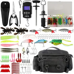 113Pcs Fishing Tool Kit, Fishing Bag, Fishing Pliers Hook Remover, Fish Lip Gripper, Fishing Lures Hook Tackle Box, Handheld Digital Scale, Ice Fly Fishing Gear Accessories Set Fishermen Gift