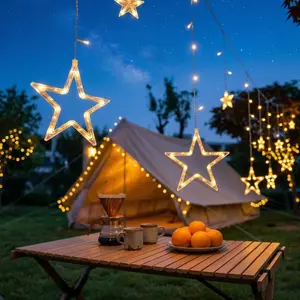Solar Star Curtain Lights - Solar Outdoor Lights with 8 Modes Remote, for Kitchen Window, Dining Table Atmosphere & Decor