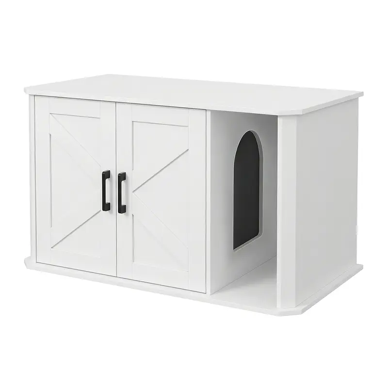 Modern Wood-Look Hidden Litter Box Enclosure - Wooden Cat Washroom Cabinet with Double Doors, Side Entry, Large Capacity, Sturdy Particle Board, Easy Wipe-Clean, Odor Control, Privacy Space, Contemporary Design Multi-Functional End Table Cat Furniture
