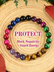Aura Protection Bracelet – Chakra Healing Crystals Multicolor Tiger Eye & Amethyst Energy Beads