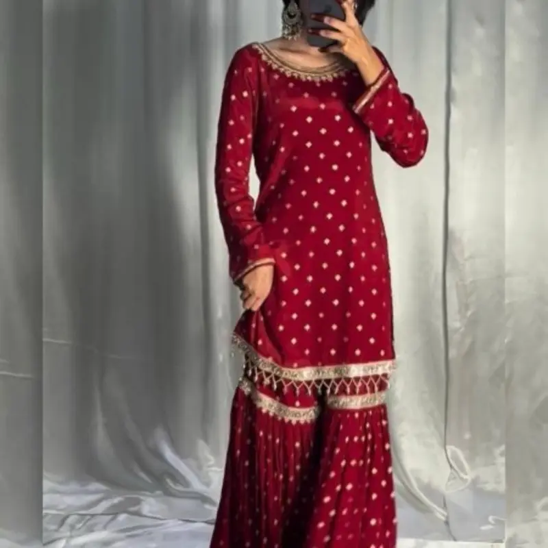 Indian Party Wear Look Fully Stitched Heavy Georgette Sharara Suits in red size XL