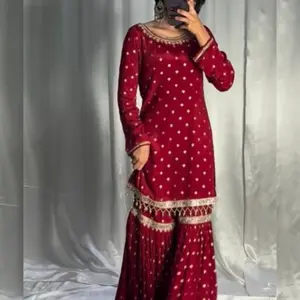 Indian Party Wear Look Fully Stitched Heavy Georgette Sharara Suits in red size XL