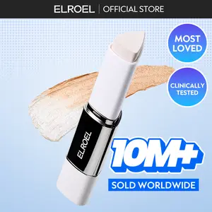 [ELROEL Official Store] ELROEL Blanc Cover Cream Stick V White - Korean Color-Changing Foundation Stick with Volufiline - Medium to Full Coverage Dewy Finish Base Makeup - Dual-Ended with Detachable Brush (13g, 0.04 oz)