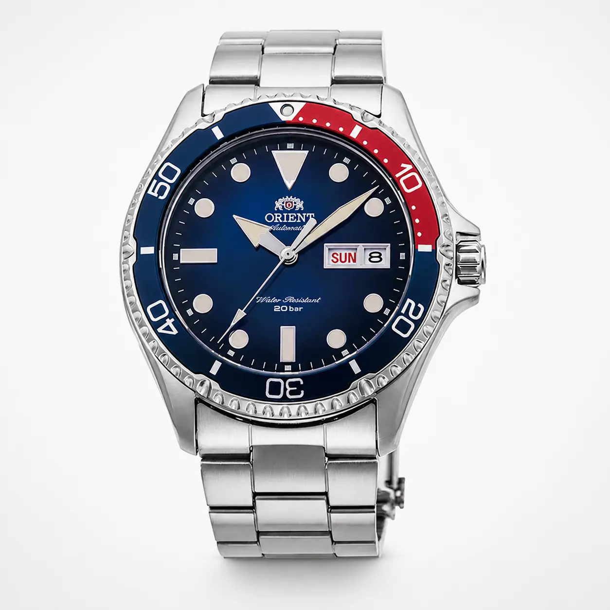 Orient Gradient style  Automatic Diver Watch Pepsi Bezel 20 Bar Water Resistant Day‑Date Luminous Men Watch