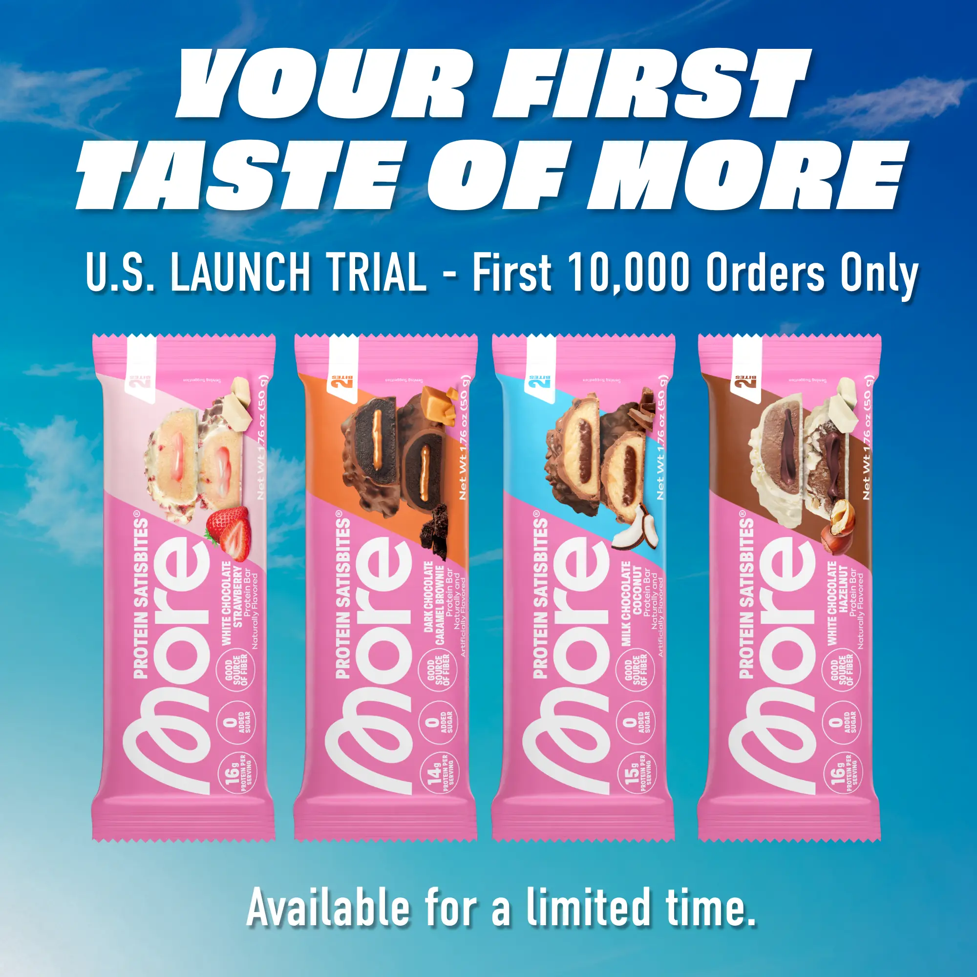 Protein Bars 12-Pack | MORE Satisbites, Chocolate Layered Soft Snack Bar - No Added Sugar, 16g Protein | Limited-Time Trial Offer – Ends Oct 7
