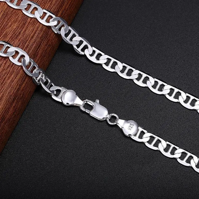 925 Sterling Silver Unisex 6MM Solid Chain Necklace, Fashion Adult Party & Wedding Jewelry, 12 Months Free Replacement for Fading Issues
