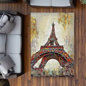 360 stand Abstract Eiffel Tower Polyester Modern Area Rug, 4x6 ft, Printed Face, Machine Washable, Easy Cleaning Indoor/Outdoor Patio Rug for Bedroom, Home Decorative Textiles Soft Furnishings