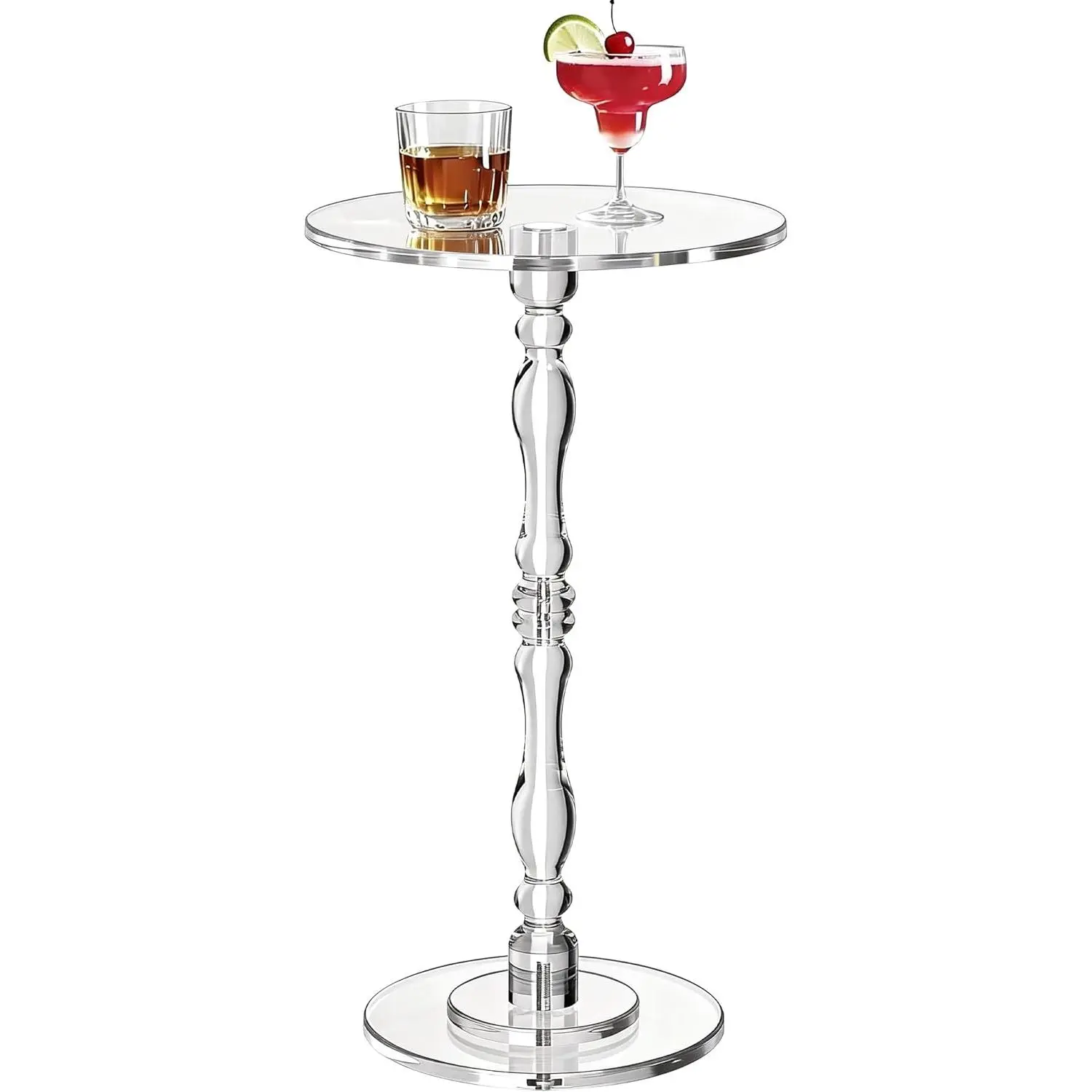 【SummerFinds】Acrylic Accent Side Table with Classic Roman Pedestal Base & Tabletop Design, 11.8" w × 11.8" d × 22.9" h Easy-Assembly Storage Organizer for Living Room, Bedroom Small Spaces