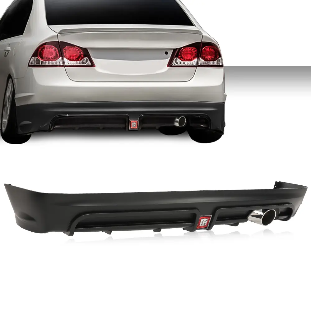 Car Rear Spoiler with 3rd Brake Light, Muffler Tip, Bumper Lip for 2006-2011 Civic Sedan, Automotive Body Frame & Bumper Replacement Part, Car Accessories