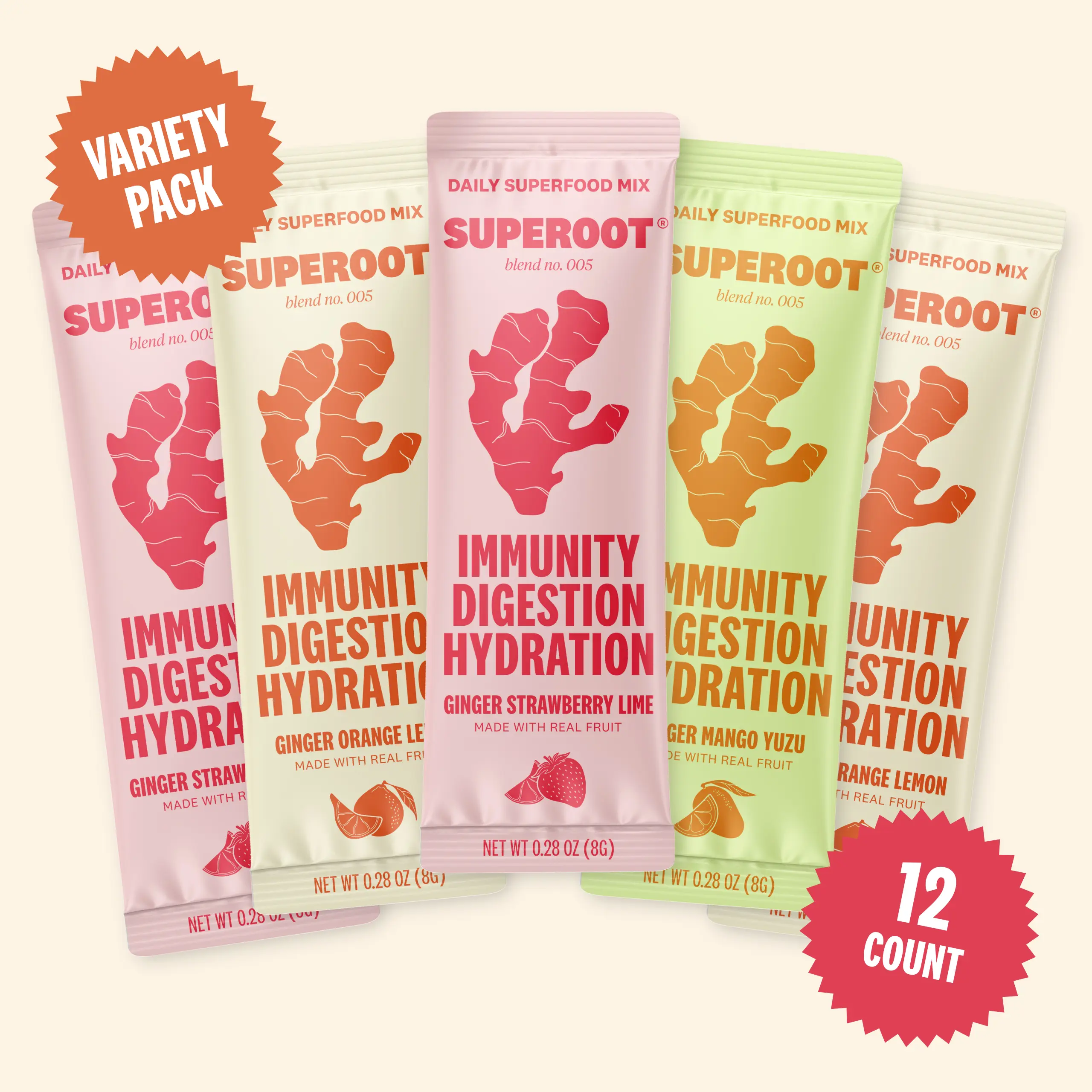 Superoot Immunity & Hydration Superfood Drink Mix - Vitamin C & Electrolytes - Variety Pack | 12 count