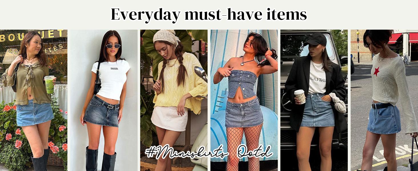 EMMIOL Vintage Blue Fit Denim Mini Jean Skirt for Women - Casual Style Regular Fit Above Knee Cotton Material Multi Belt Loops No Sheer Material Chic Womenswear Machine Washable - Bottom EMMIOL Vintage Blue Fit Denim Mini Jean Skirt for Women - Casual Style Regular Fit Above Knee Cotton Material Multi Belt Loops No Sheer Material Chic Womenswear Machine Washable - Bottom