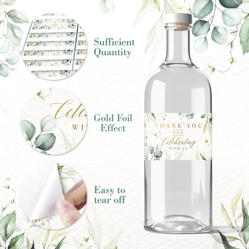 Wedding Water Bottle Labels | Greenery  Foil | 50 count Water Bottle Labels for Wedding, Bridal Shower, Birthday,  Shower and Party