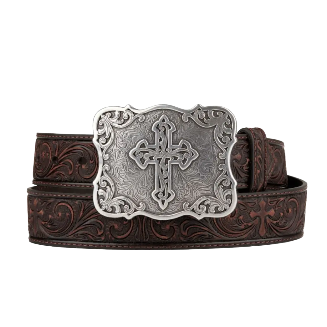 Nocona Ladies Brown Tooled Floral & Cross Western Belt N3483802