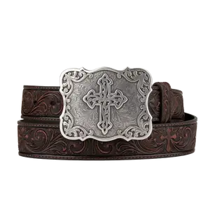 Nocona Ladies Brown Tooled Floral & Cross Western Belt N3483802