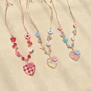 [NEW] Handmade Heart Button Bracelet & Necklace – Cute Everyday Accessories, Summer Item