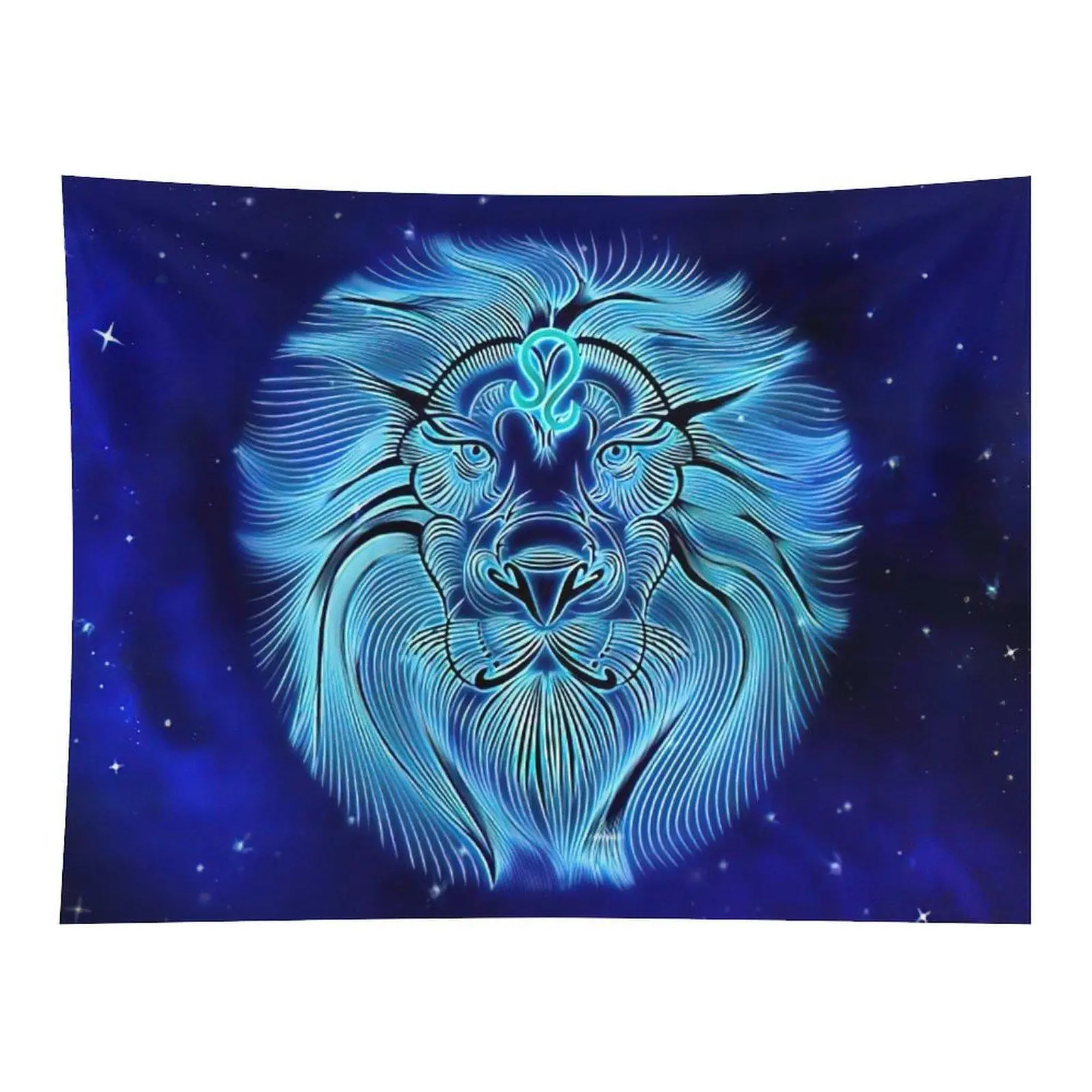 Leo Zodiac Tapestry, Blue Celestial Lion Wall Decor for Room