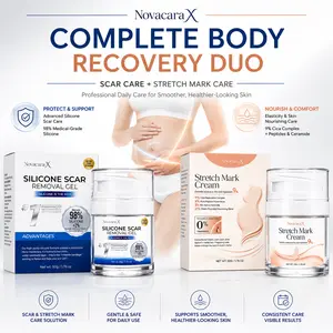NovacaraX Scar Care and Body Smoothing Set Silicone Scar Gel and Cica Barrier Support Cream for Stretch Marks C Section Pregnancy and Postpartum Skin Care