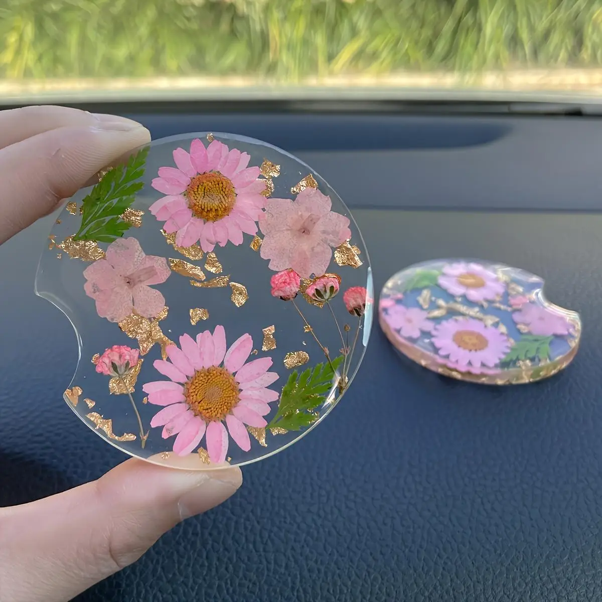 Flower Pattern Car Coaster, Round Anti-slip Car Cup Holder Coaster, Decorative Car Cup Holder Pad, Car Accessories for Women & Girls, Girly Car Access