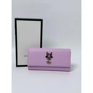 Pre-owned GUCCI gg Leather Clutches & Wristlets Gucci Bosco GG Marmont Continental Long Flap Wallet Pink JD314GG