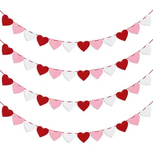 Felt Heart Garland Banner, Pre-Strung | Valentines Decorations | Red Pink White Valentines Banner | Anniversary Wedding Birthday Party Decorations | Outdoor Home Hanging Valentine's Day Decor, 40pcs Felt Heart, Party Decorations Banners