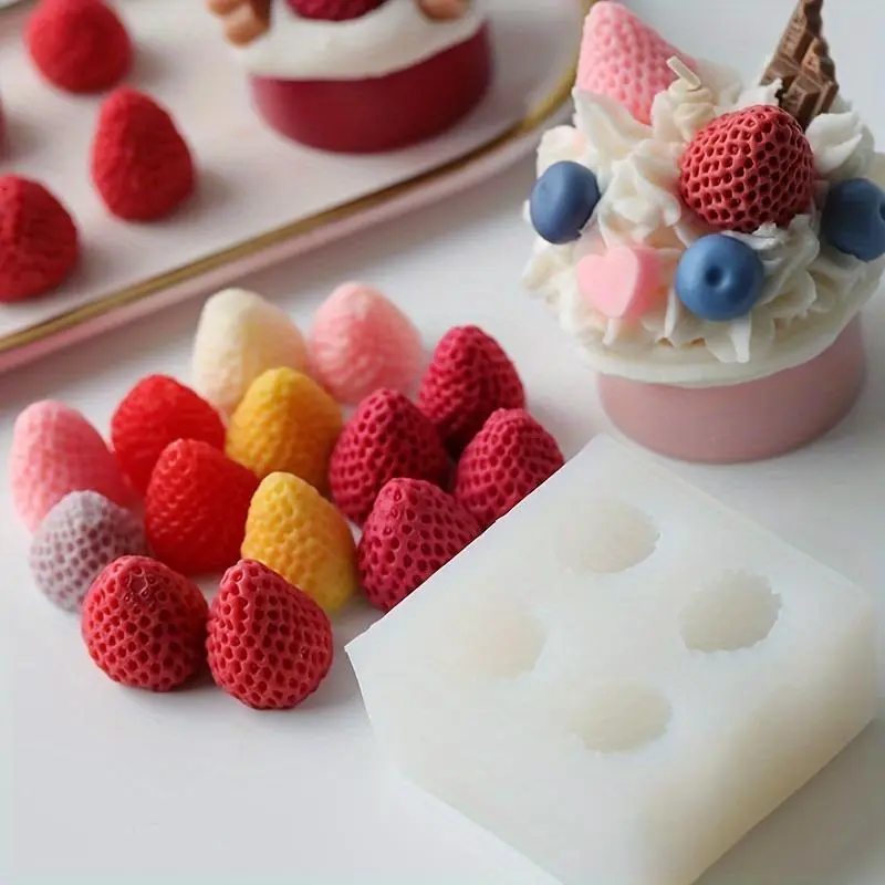 Strawberry Shaped Silicone Mold, 3D Aromatherapy Candle Making Wax Casting Mold, DIY Berry Fruit Shape Mold for Candles and Soaps, Wax Melt, Molding, Crafts, Soap Molds, Candle Making Supplies