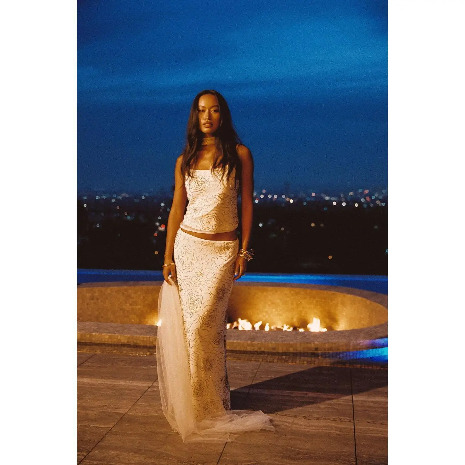 Julia White Beaded Maxi Skirt