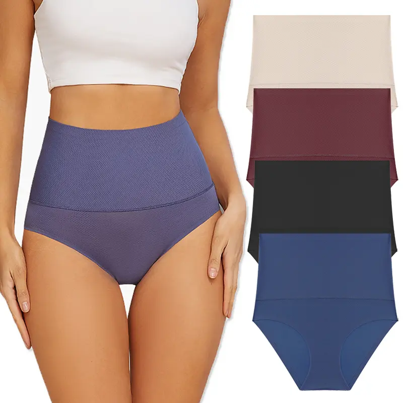 FINETOO High Waisted Seamless Underwear for Women Breatheable Full coverage Briefs No Show Stretch Bikini Panties 4 Pack S-3XL Comfort Fabric Springtok