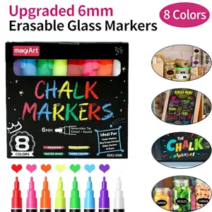 Upgraded 6mm 8-color Liquid Chalk Markers Pens, Reversible Bullet & Chisel Dual Tips, Wet & Dry Erase Chalk Pens for Blackboard, Chalkboard Signs, Whiteboard, Glass, Window, Car Windows & Calendar